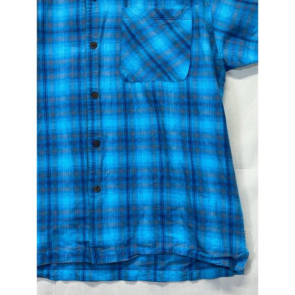 Bugle Boy XL Blue Plaid Short Sleeve Button Up Shirt Ramie Cotton Blend - Picture 11 of 13